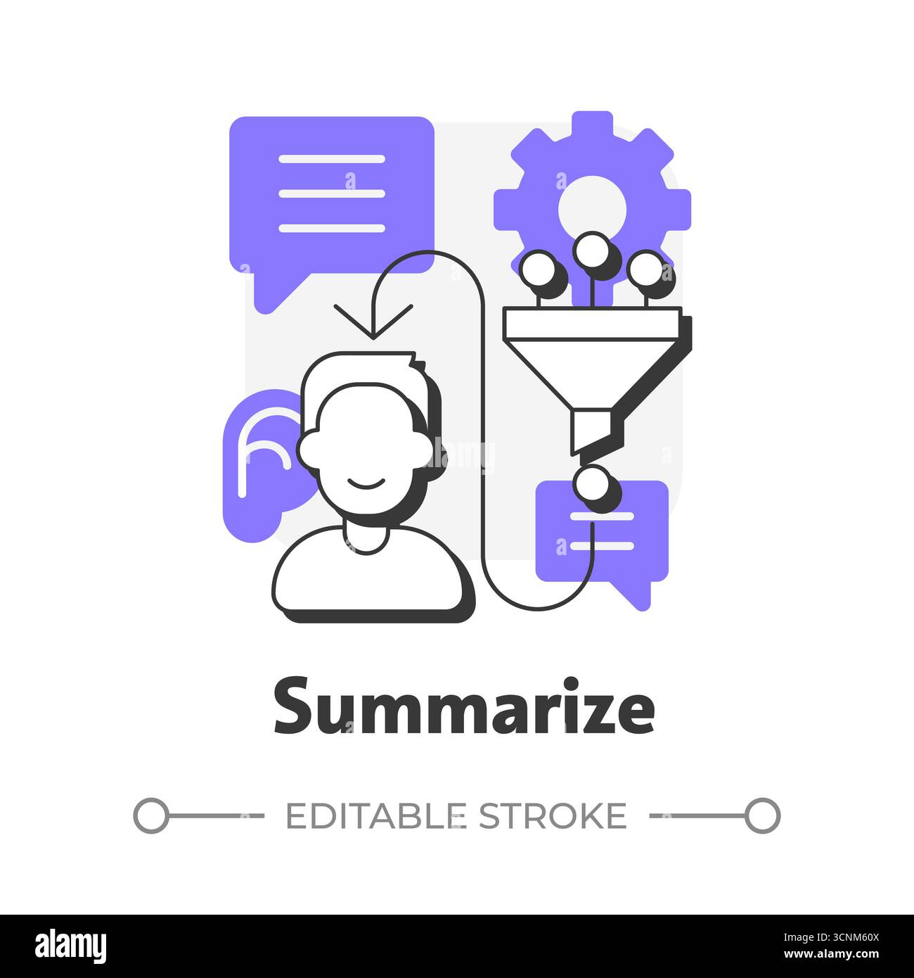 Summarize flat outline concept icon Stock Vector