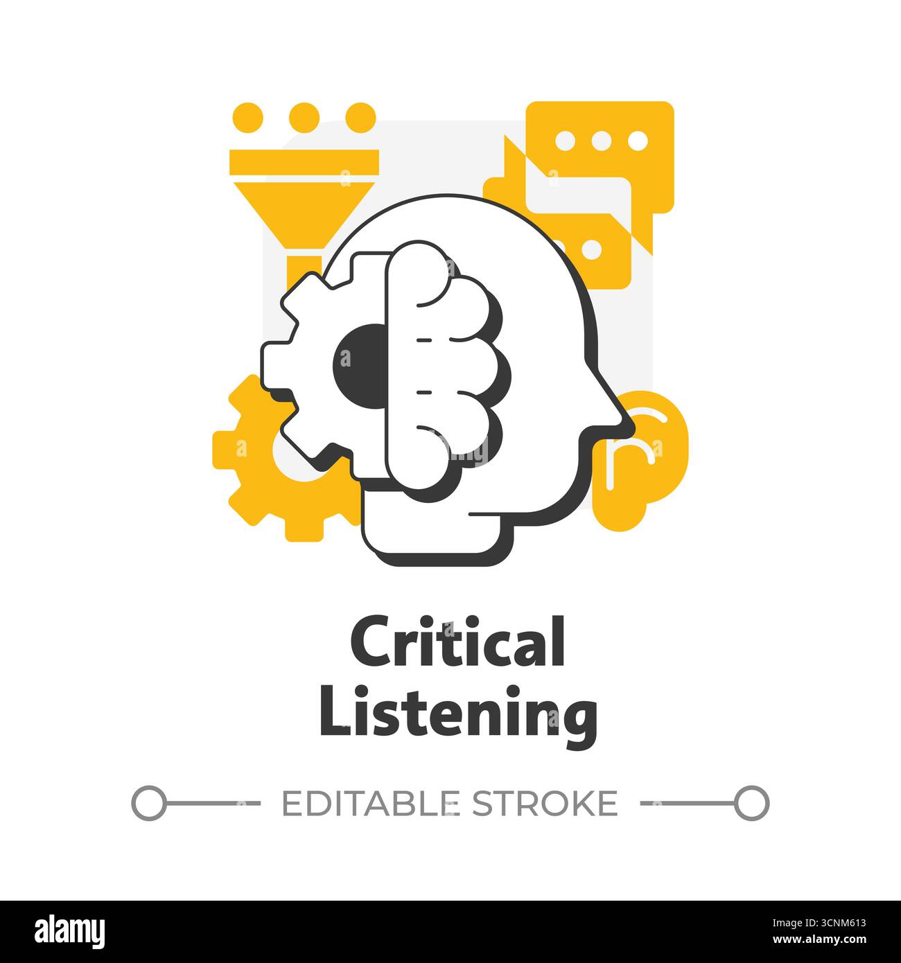 Critical listening flat outline concept icon Stock Vector