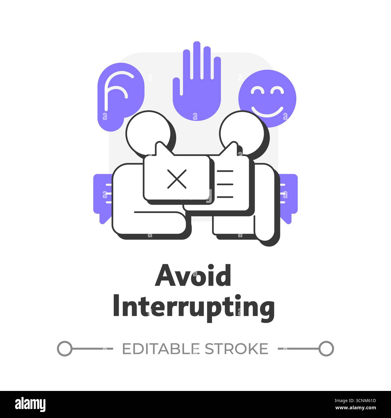 Avoid interrupting flat outline concept icon Stock Vector