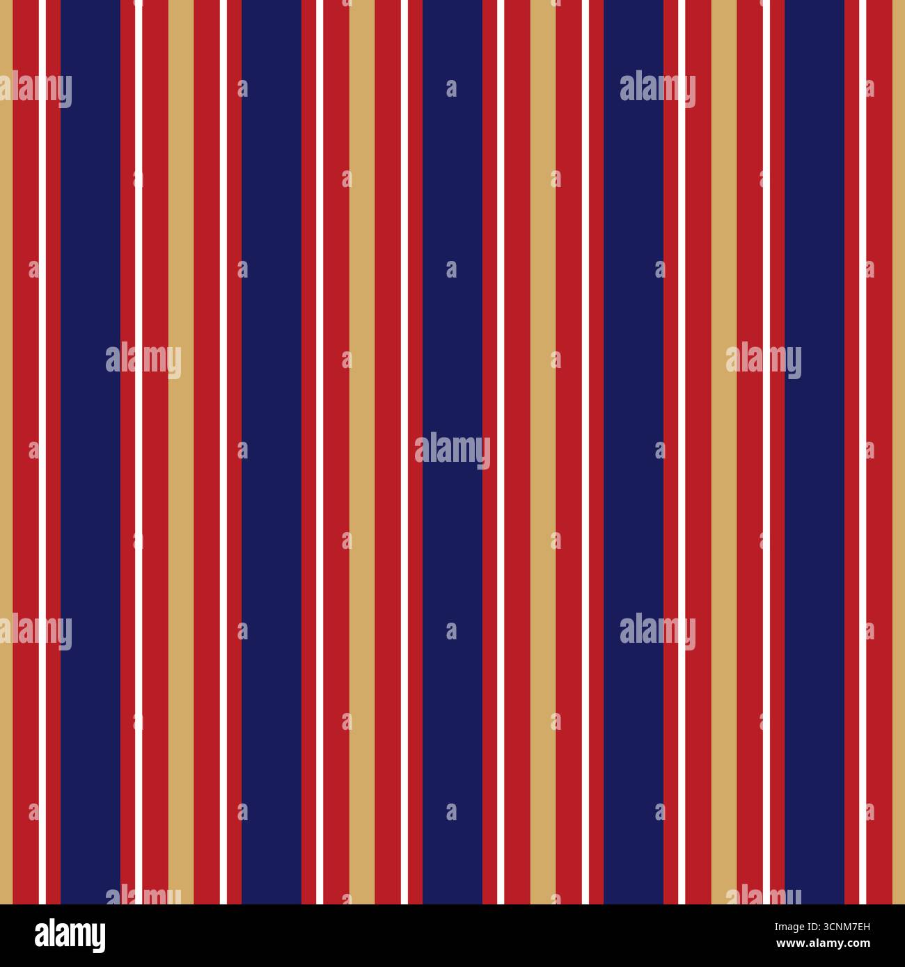 Vertical blue and red combination gold color stripes seamless pattern. Lines vector abstract design. Stock Vector