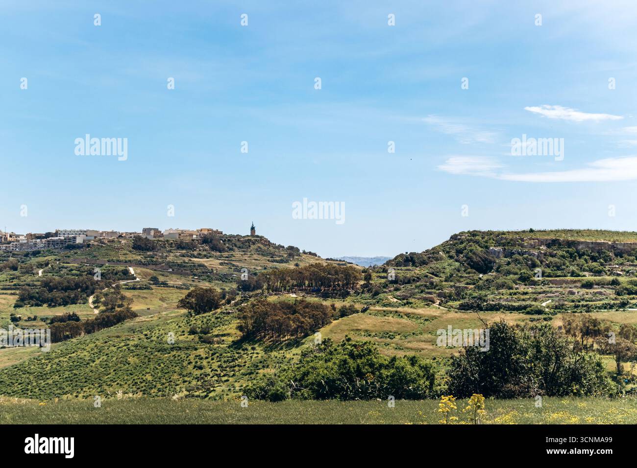 Gozo Rural Side Panoramic view of the green, rolling landscape and terraced fields ...