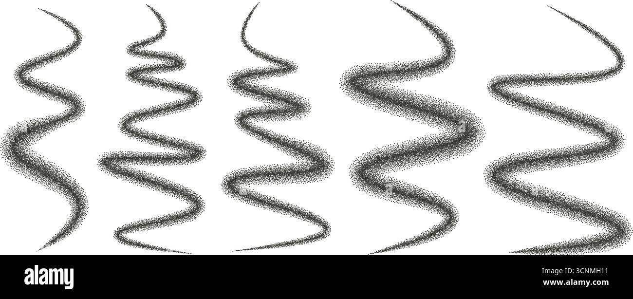 Random Siggles Dotwork spray wavy line shapes set. Random squiggles paint splash black ...