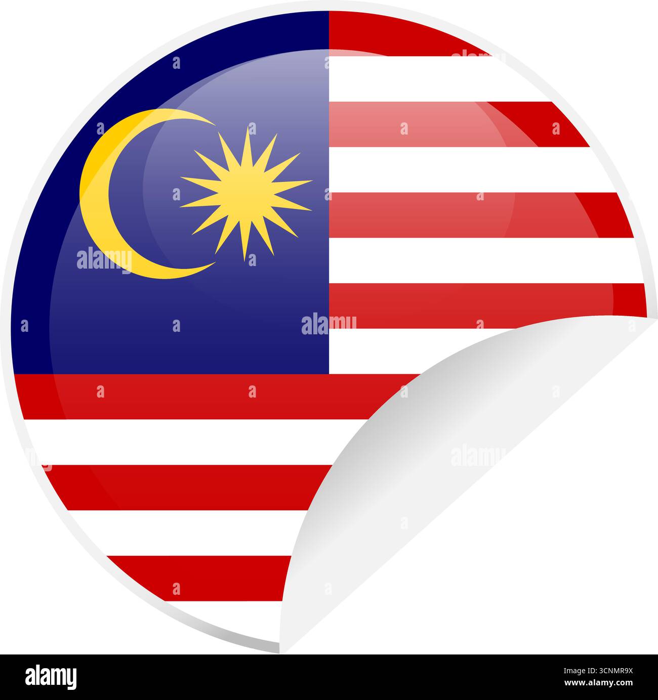 Malaysia flag sticker. Curled corner vector sticker on transparent background Stock Vector