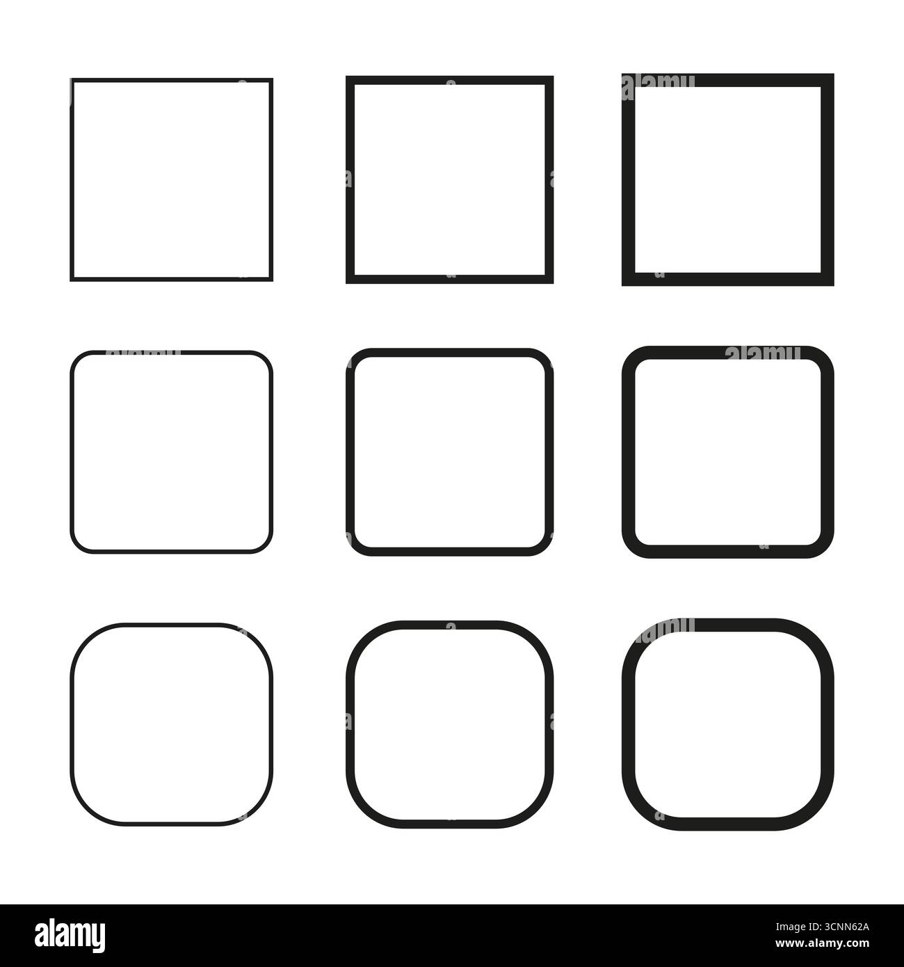 Rounded square frames. Smooth corner shapes. Minimalist simple borders. Vector clean illustration. EPS 10. Stock Vector