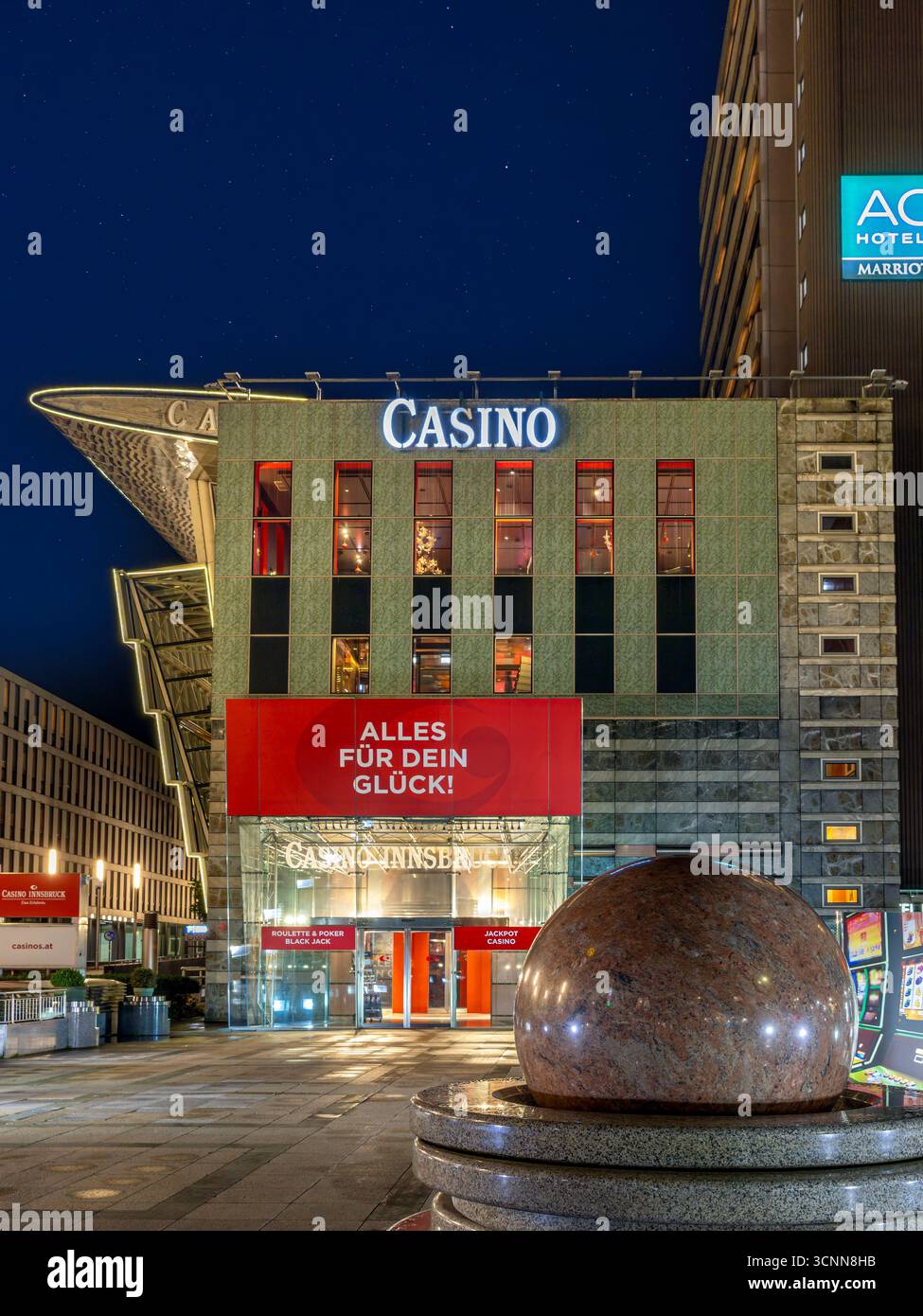 Casino at night, Innsbruck, Tyrol, Austria, Europe Stock Photo