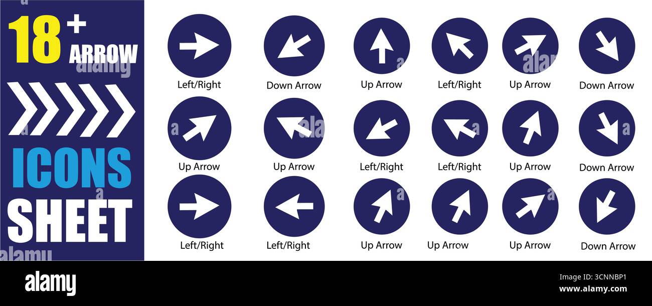 Arrow Icon Set – Cursor, Transfer, Swap, Refresh, Direction, Exchange, Up & Down Solid Icons Collection Stock Vector