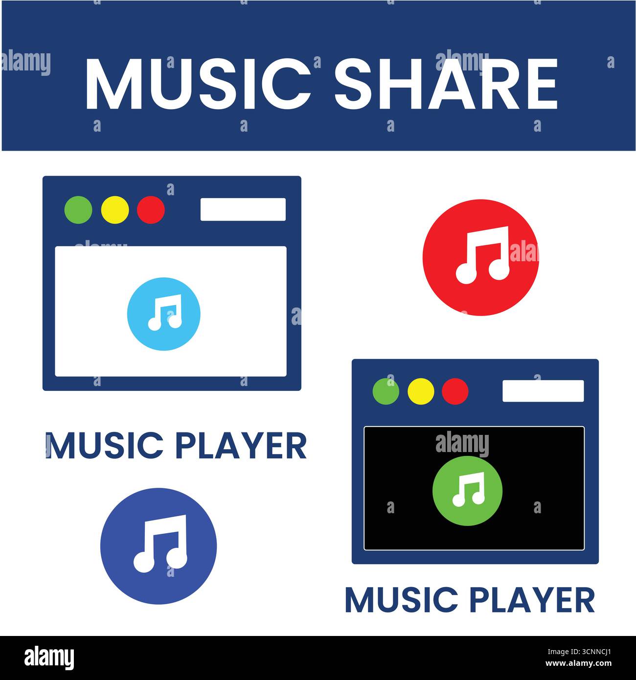 Music Share Icon Set – Download Vector Icons for Music Sharing & Audio Apps Stock Vector