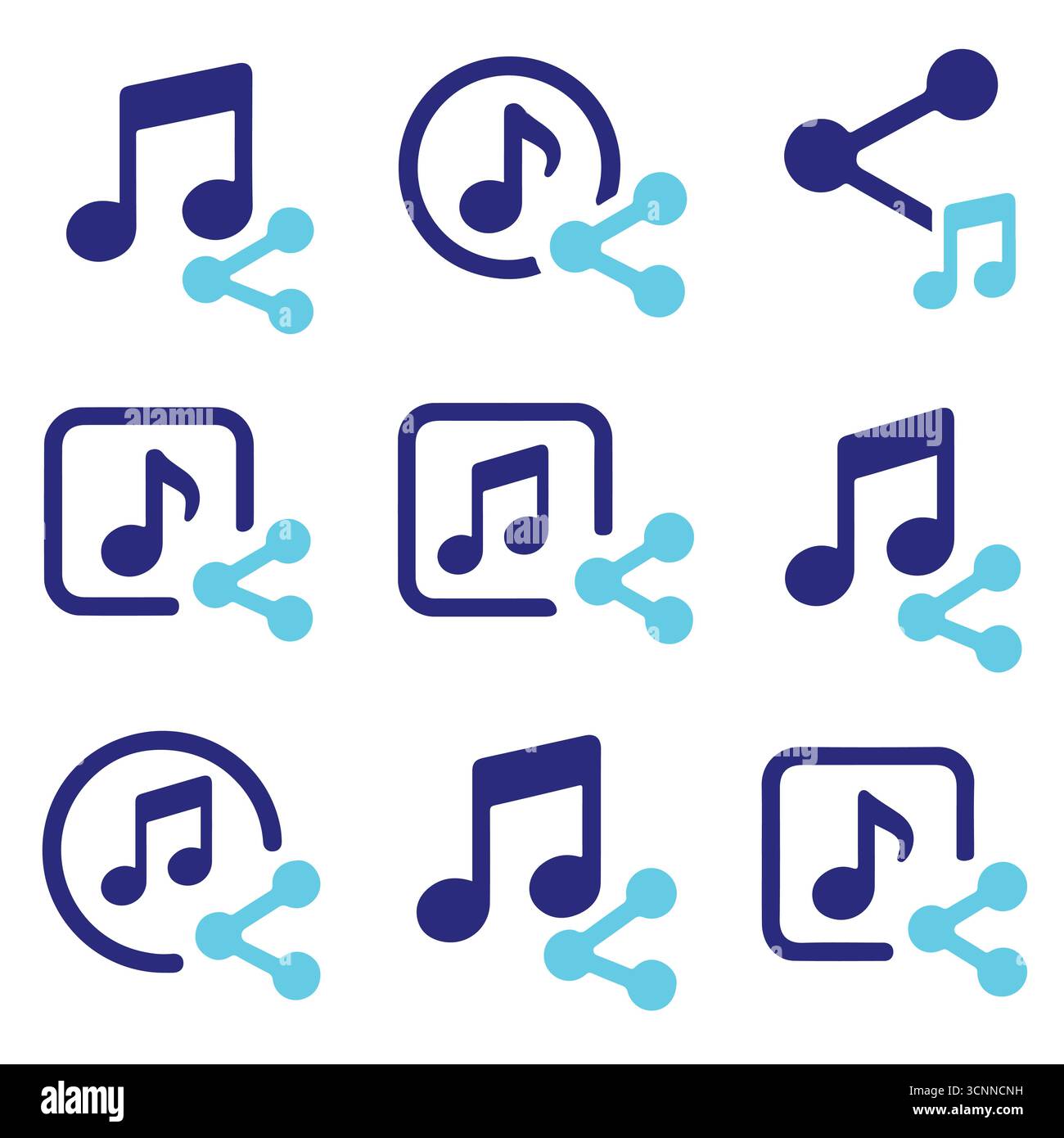 Music Share Icon Set – Download Vector Icons for Music Sharing & Audio Apps Stock Vector