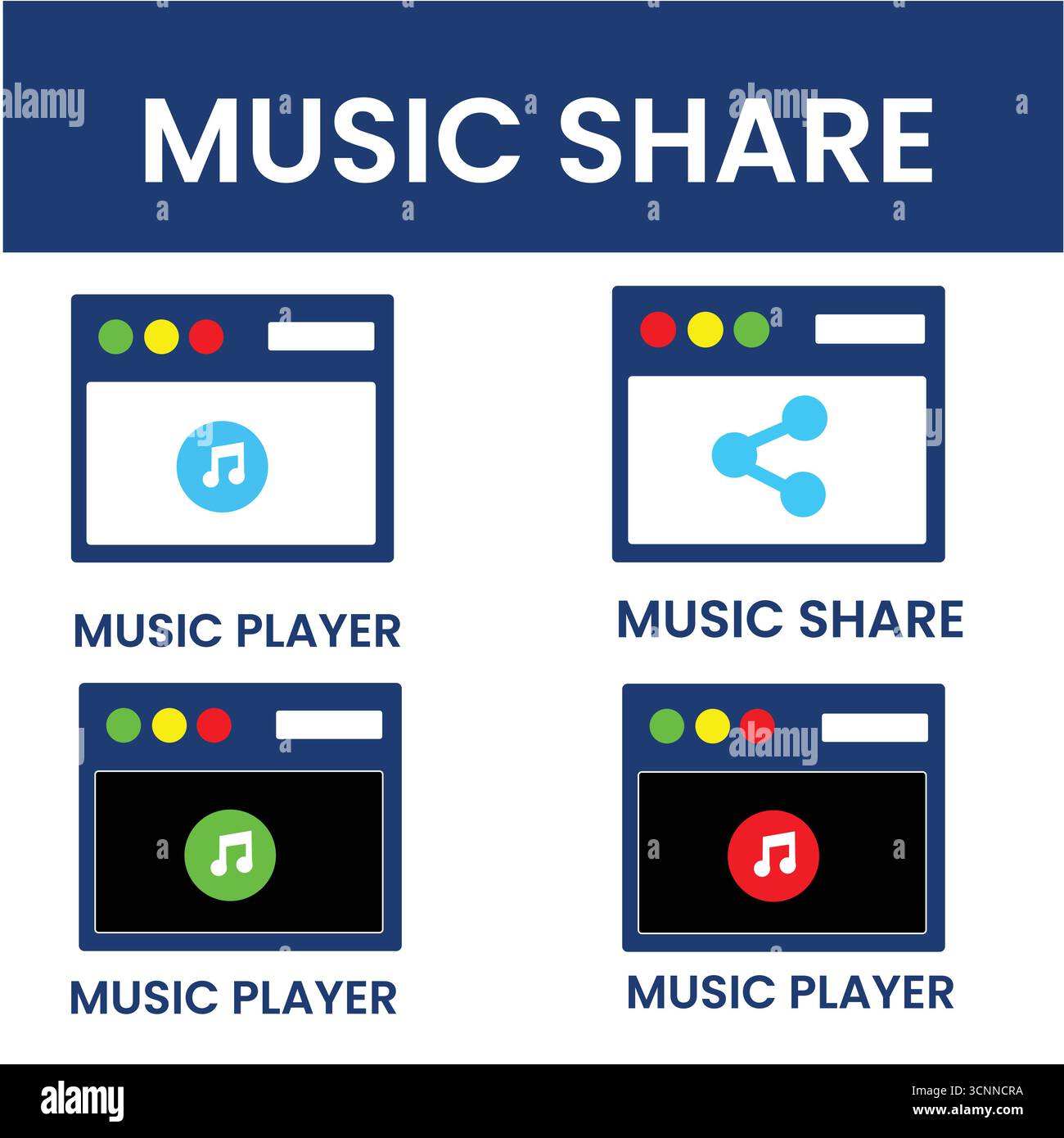 Music Share Icon Set – Download Vector Icons for Music Sharing & Audio Apps Stock Vector
