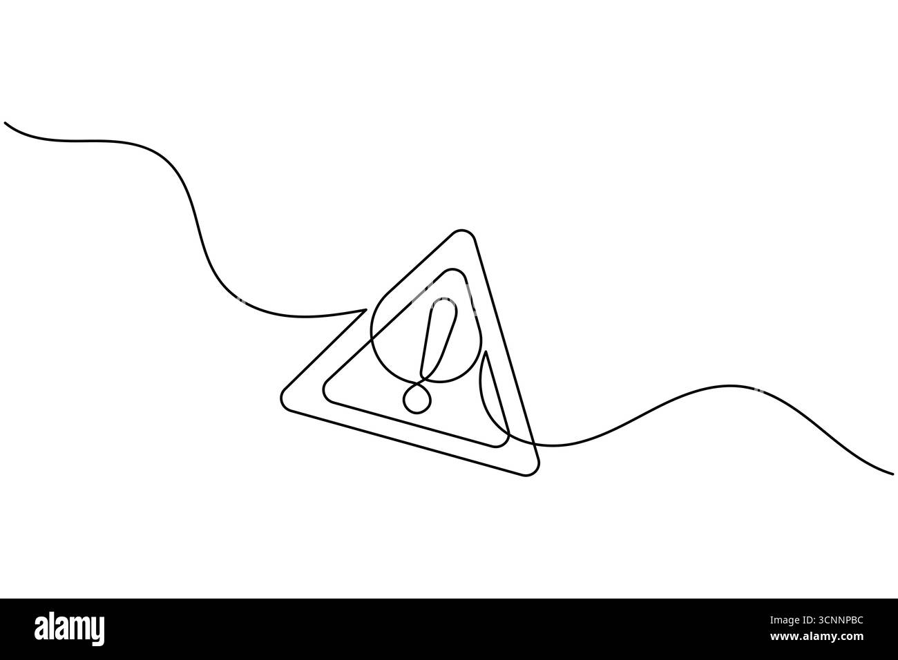 Danger warning sign exclamation mark triangle one line drawing and ...