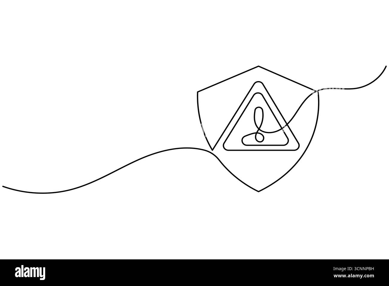 Danger warning sign exclamation mark triangle one line drawing and ...