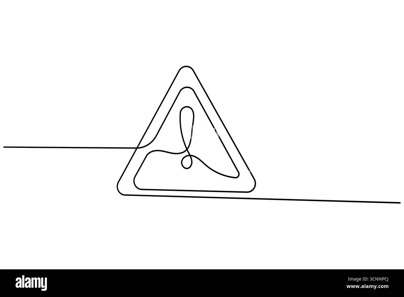 Danger warning sign exclamation mark triangle one line drawing and ...