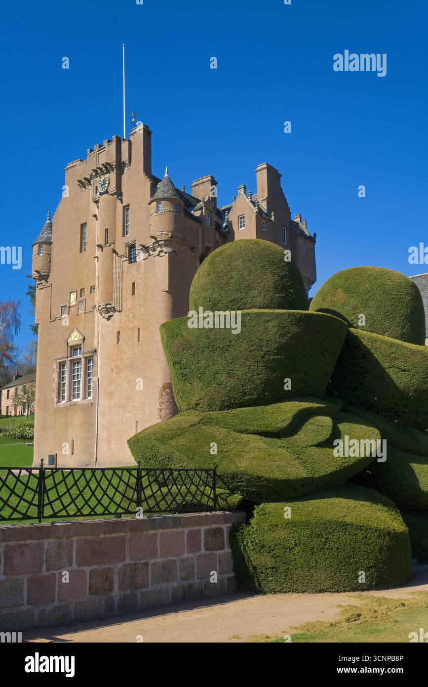 Looking from famous Crathes Castle garden to Crathes baronial, tower ...