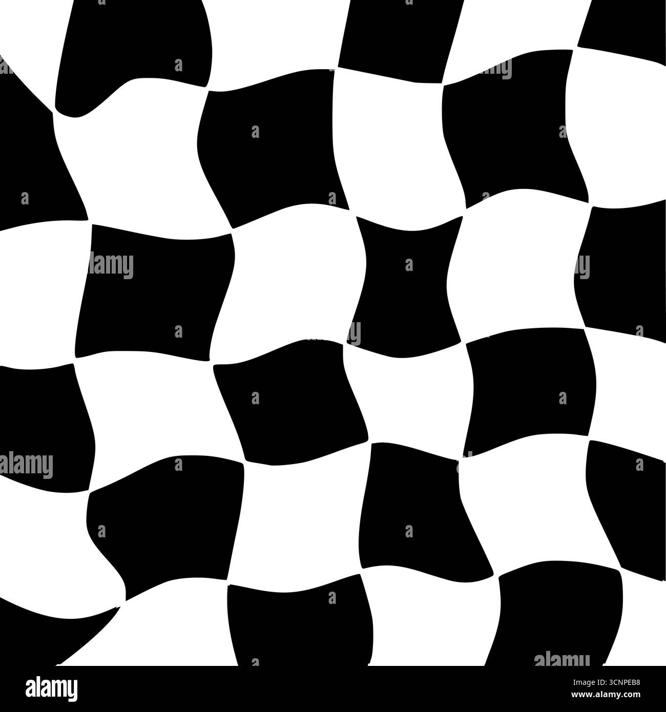Wavy Checkerboard Distorted Black and White Squares Vector Illustration Pattern doodle Stock Vector