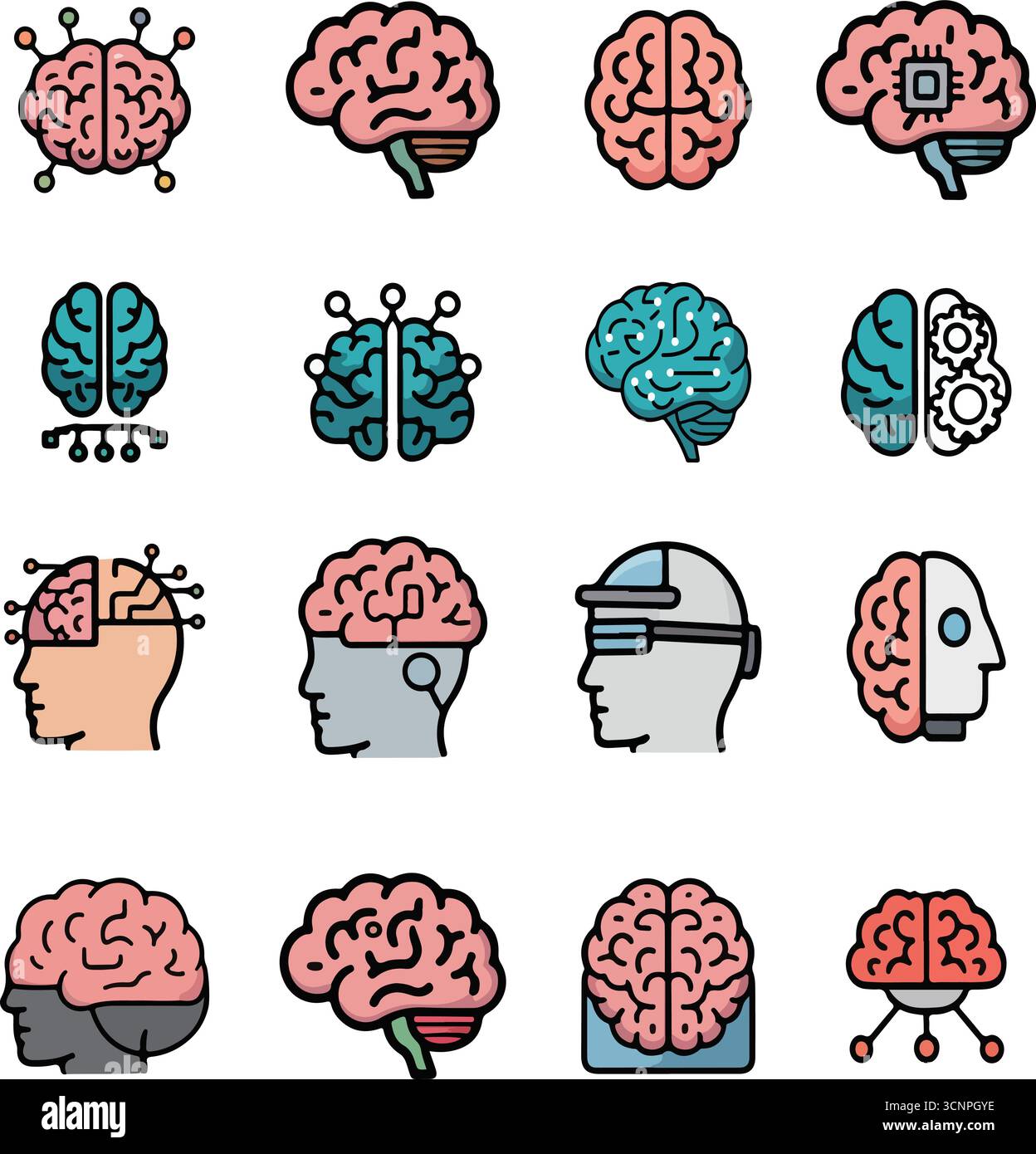 AI brain icon set illustrations Stock Vector