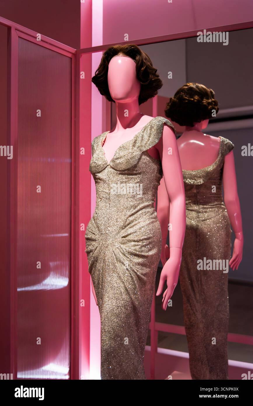 SINGAPORE - Dress worn by Halle Berry in the film ‘Introducing Dorothy Dandridge’ (1999) on display at ACMI’s ‘Goddess: Brave, Bold, Beautiful’. Stock Photo