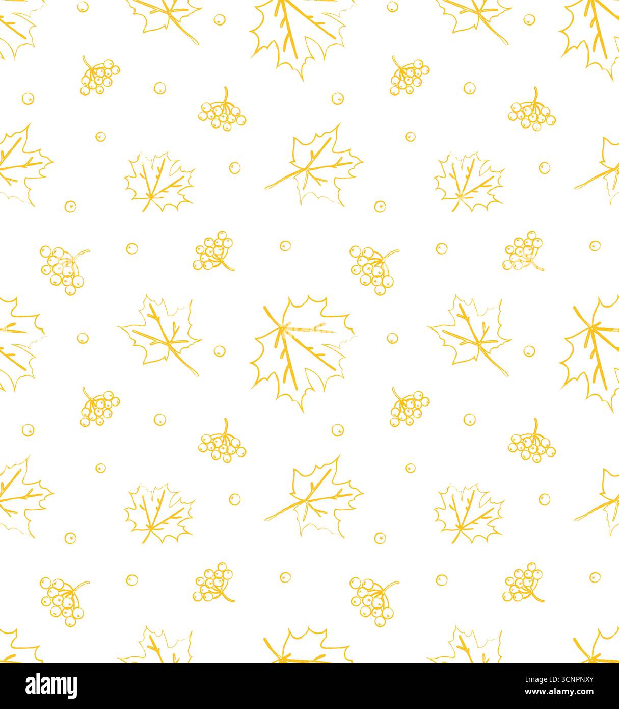 Autumn vector pattern. Seamless foliage pattern. Hand drawn maple pattern. Outline maple print. Stock Vector