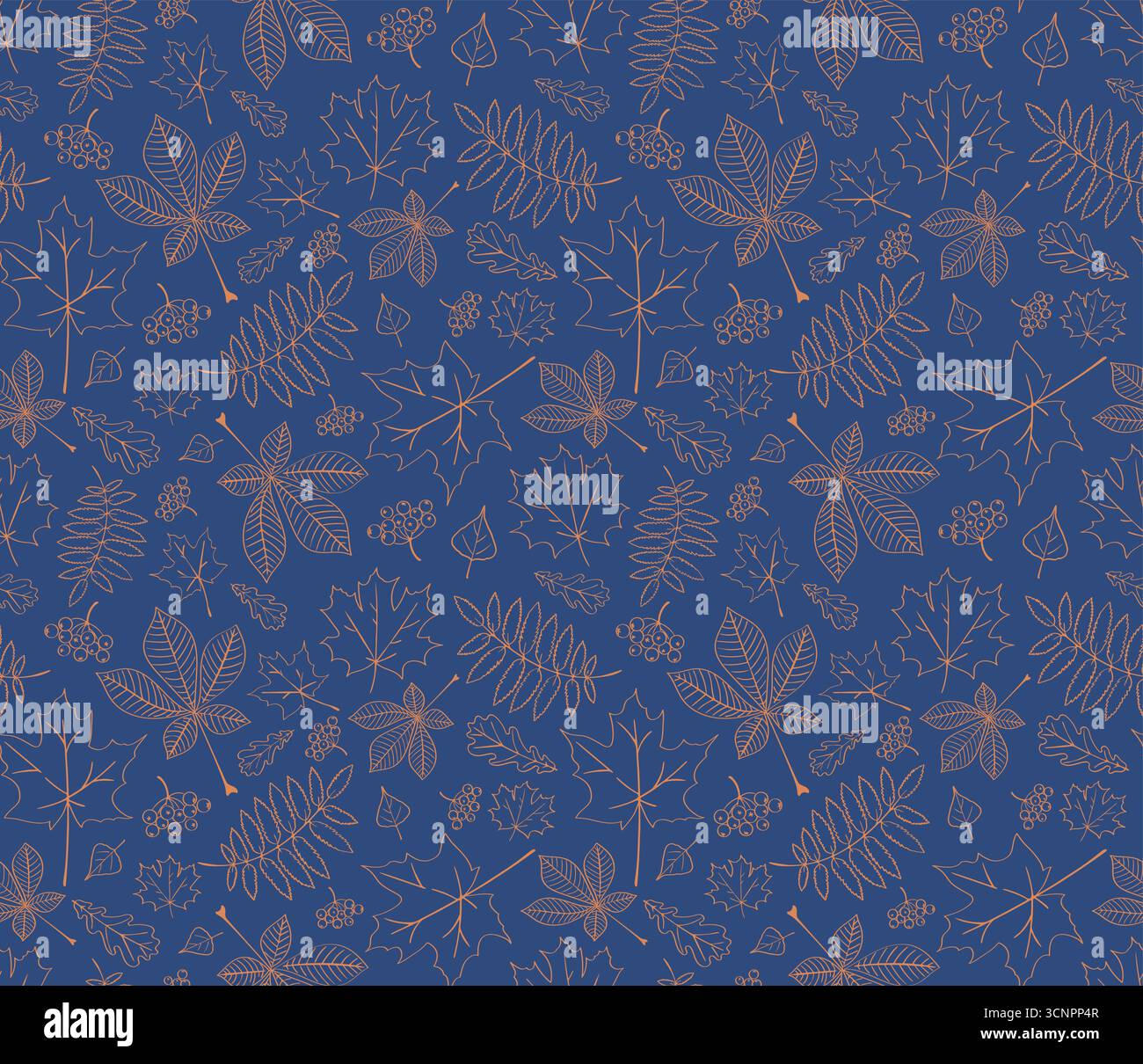 Autumn vector pattern. Seamless foliage pattern. Hand drawn foliage pattern. Outline foliage print. Outline vector pattern. Stock Vector
