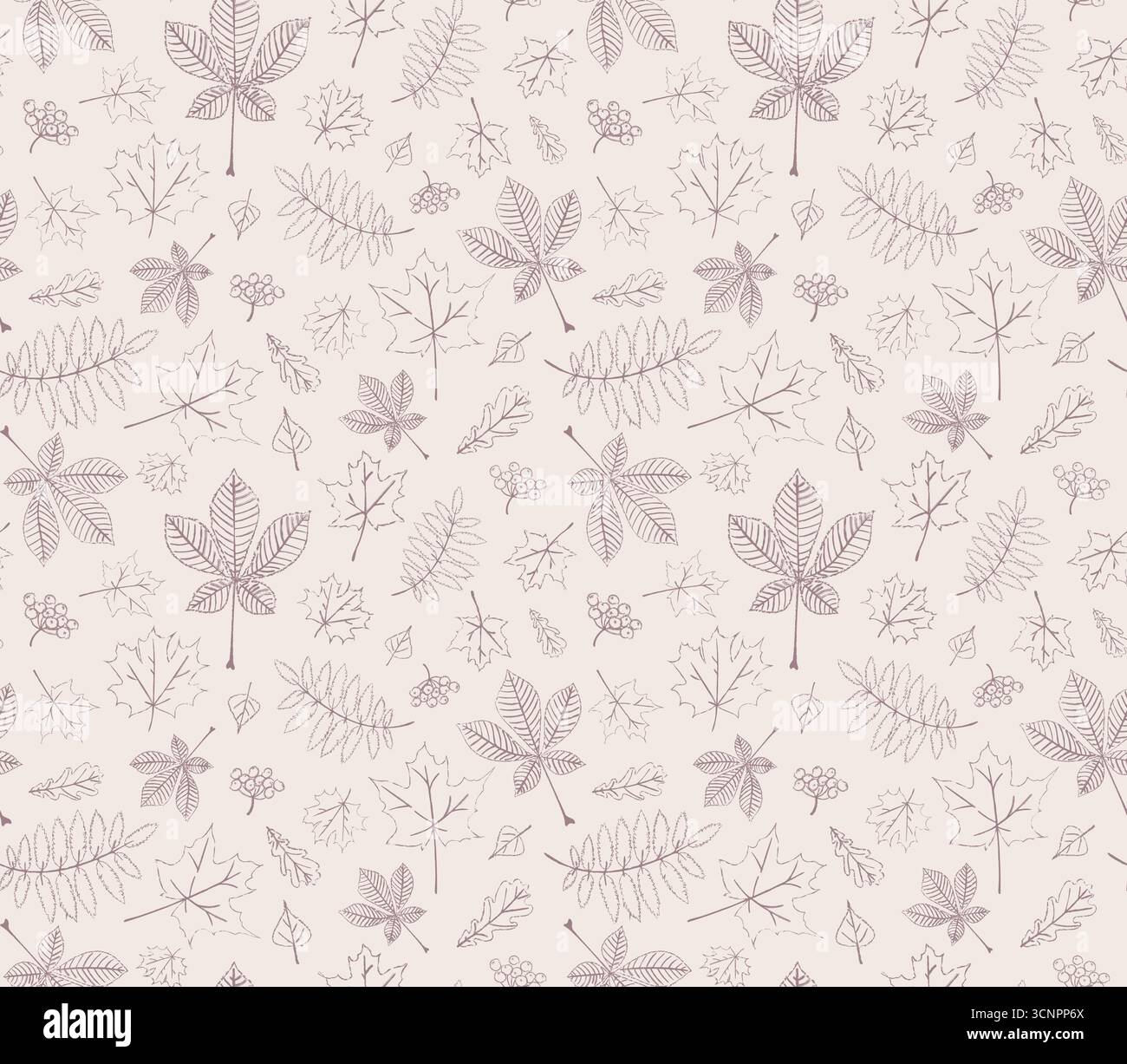Outline autumn pattern. Seamless foliage pattern. Hand drawn foliage pattern. Outline foliage print. Stock Vector