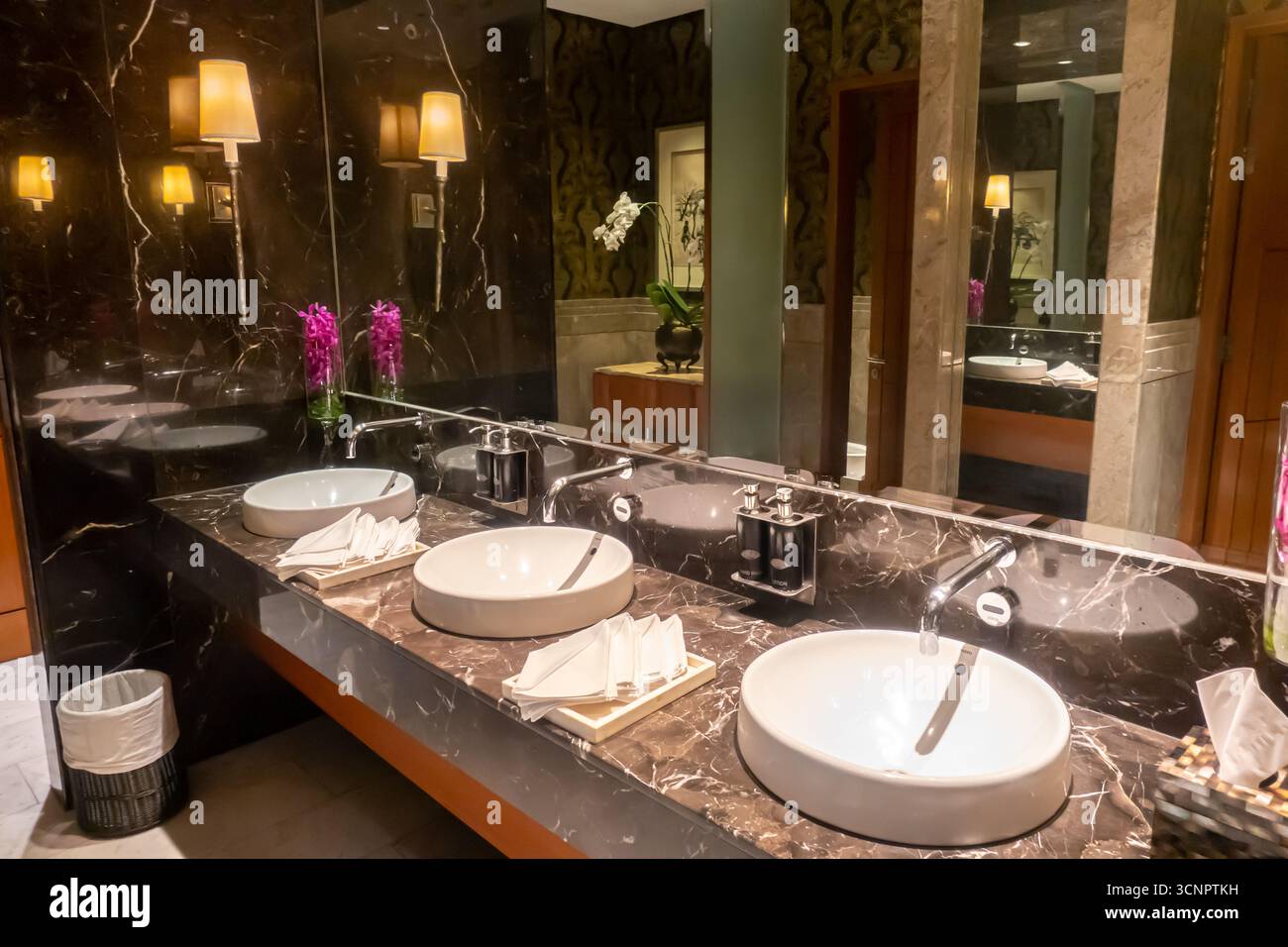 Mandarin Oriental Bangkok hotel public bathroom, Thailand Stock Photo -  Alamy, image size:1300x956