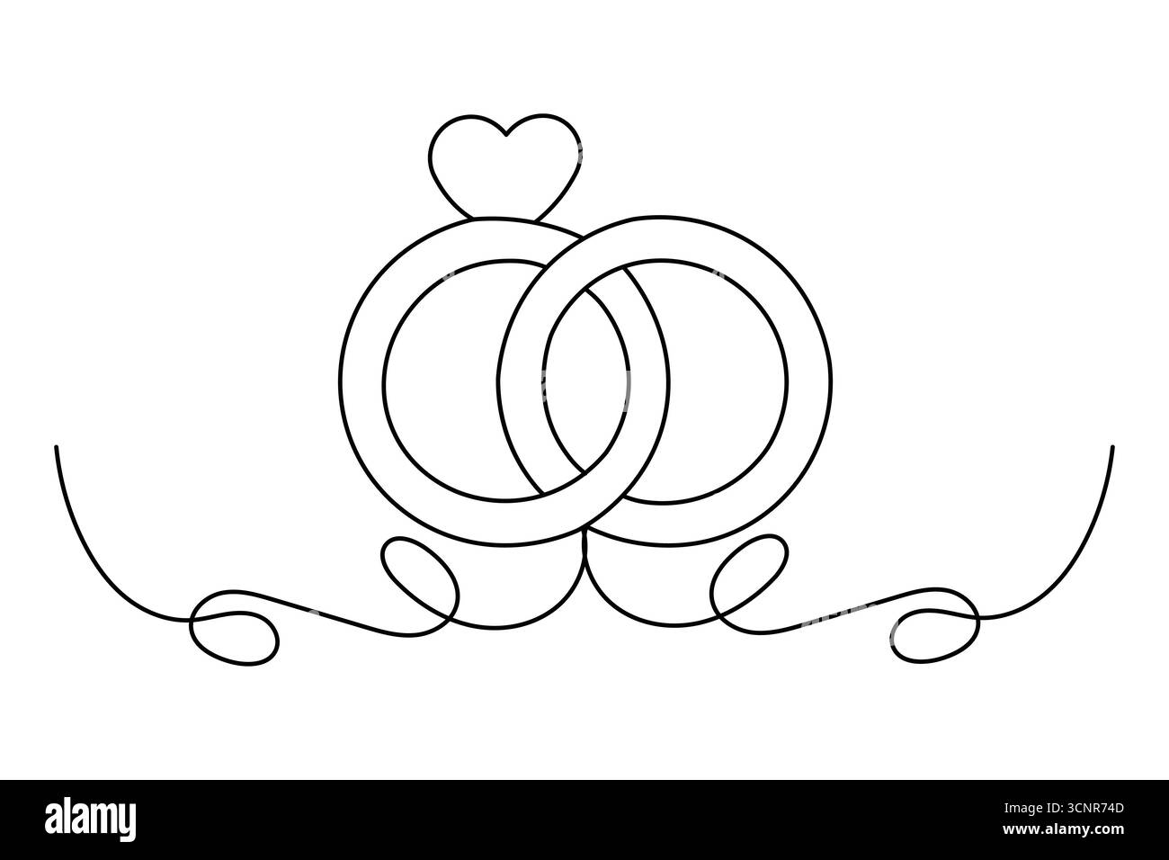 Wedding ring continuous one line drawing in minimalist style with ...
