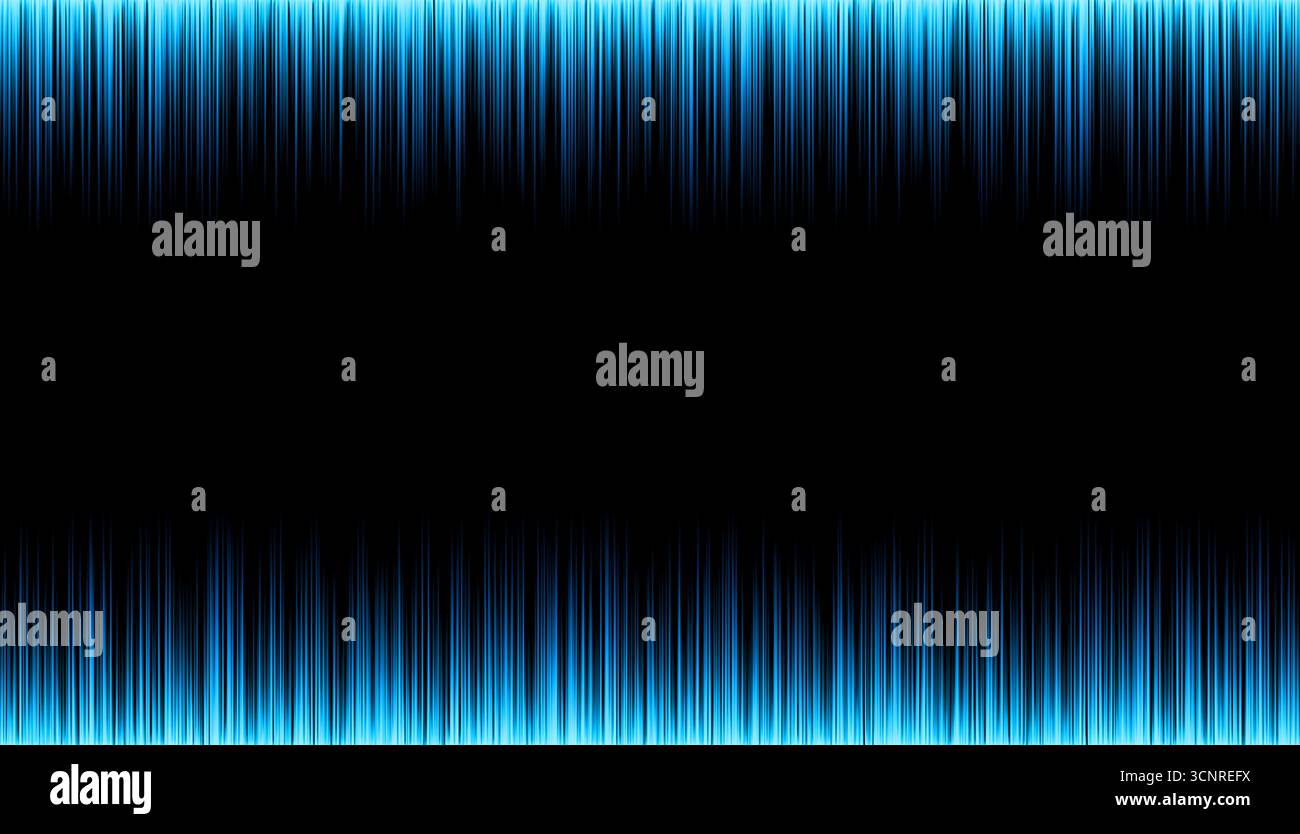 Blue sound wave spectrum with vertical bars over black background, digital music visualization Stock Photo