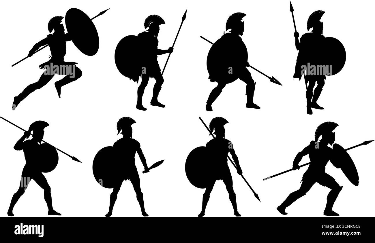 Spartan warrior silhouette collection - vector Stock Vector