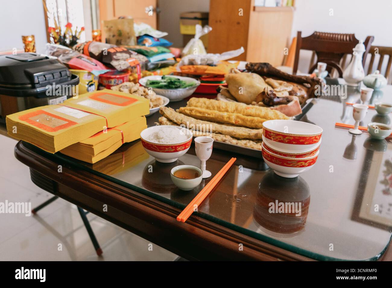 Chinese Offering Table Traditional Chinese New Year offerings on a dining table - West Lake in ...