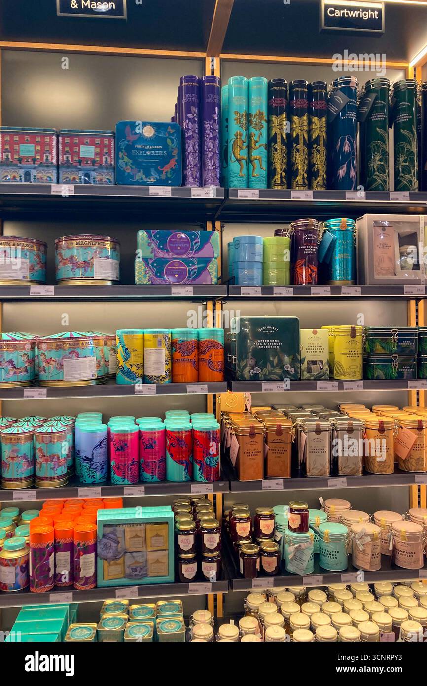 MALAGA, SPAIN - JULY 10, 2025: Shelves in El Corte Inglés supermarket in Malaga, Spain, are neatly stocked with a wide variety of food and beverages, - Smartphone Captured Stock Image