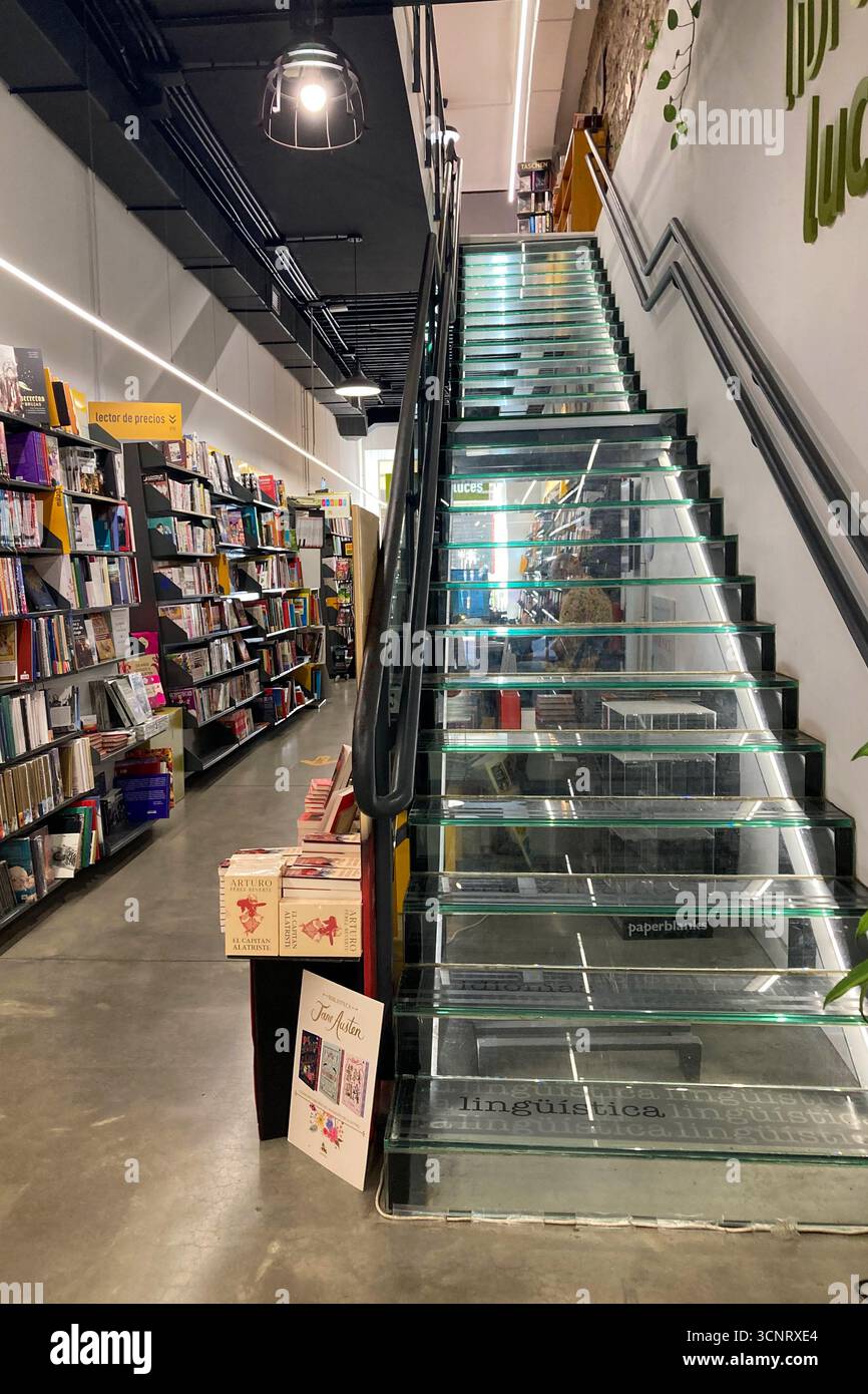 MALAGA, SPAIN - JULY 10, 2025: Luces bookstore in Malaga, Spain, with shelves full of books, a cozy interior, and a welcoming literary atmosphere. - Smartphone Captured Stock Image