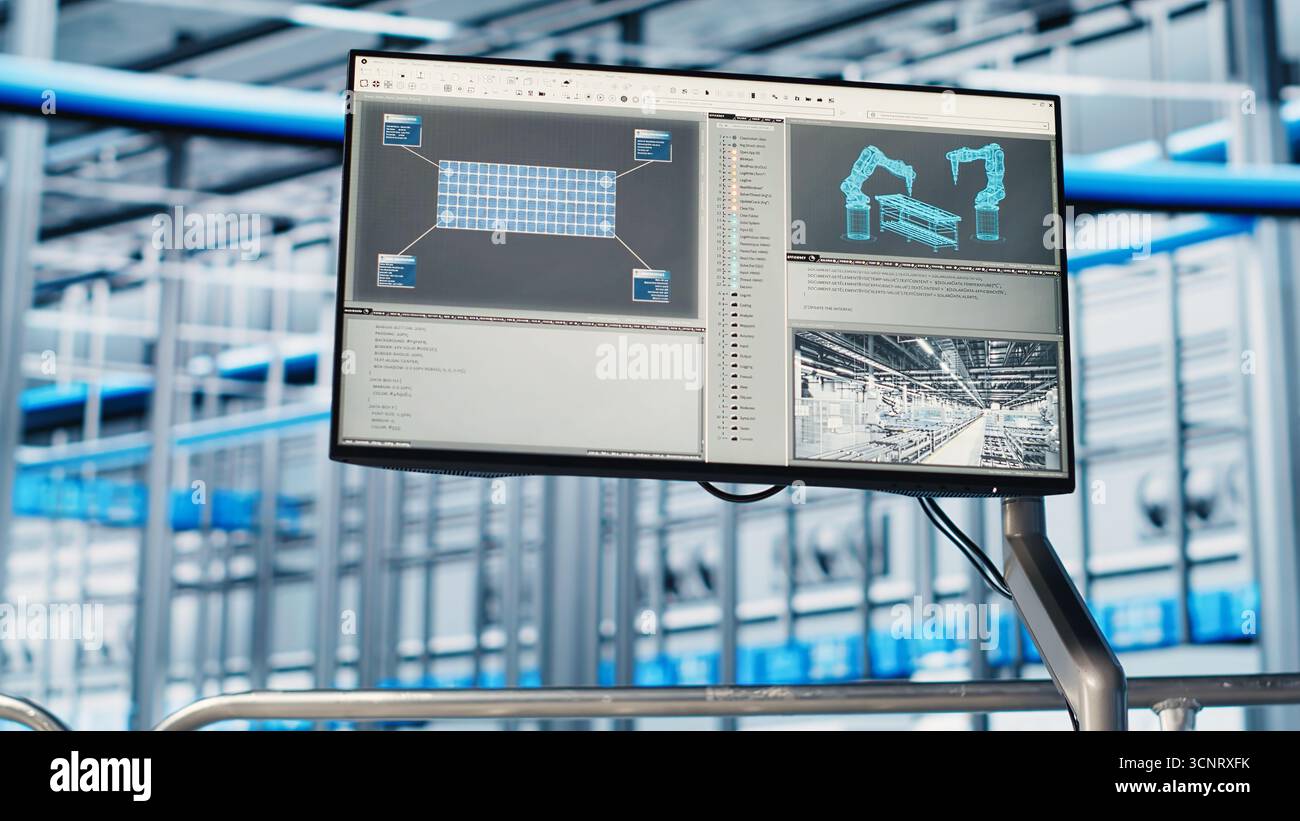 Close up of display in smart factory used to test automated systems ...