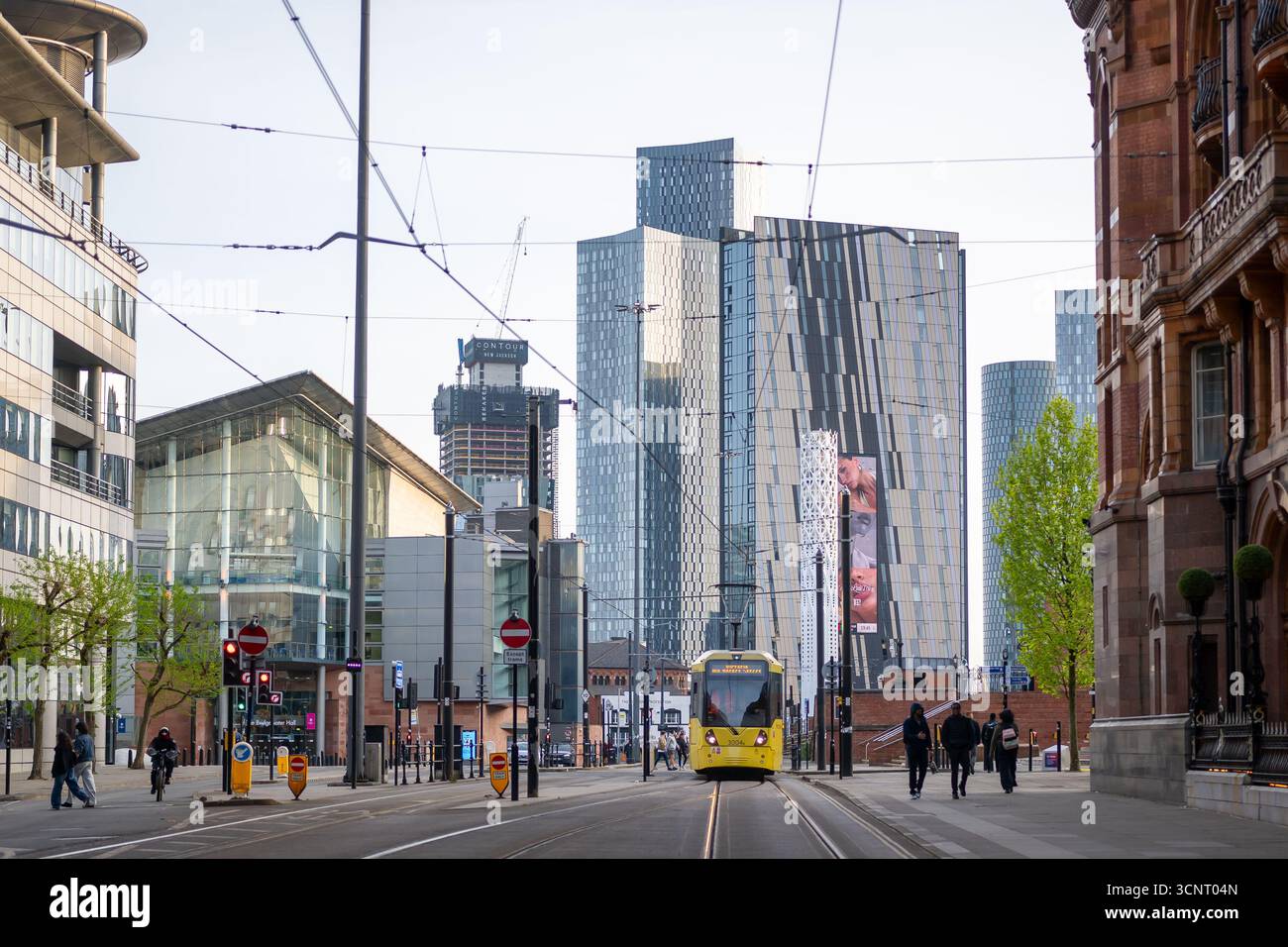 MANCHESTER, ENGLAND - MAY 06: Trams in Manchester on May 06, 2025 in Manchester, England. Stock Photo