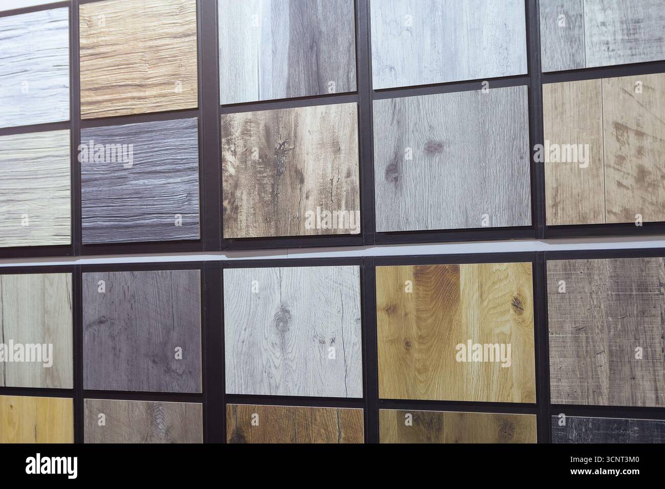 Vinyl laminate samples in showroom. Industry Stock Photo