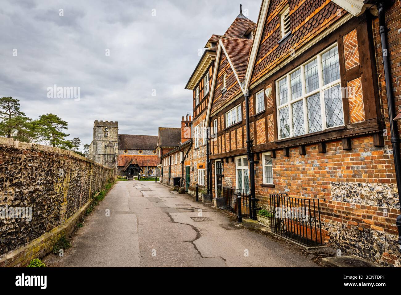 View down the street in a small town of Streatley, United Kingdom Stock Photo