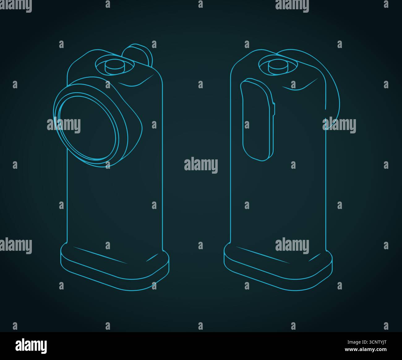 Firefighter flashlight isometric blueprints stylized vector illustration Stock Vector