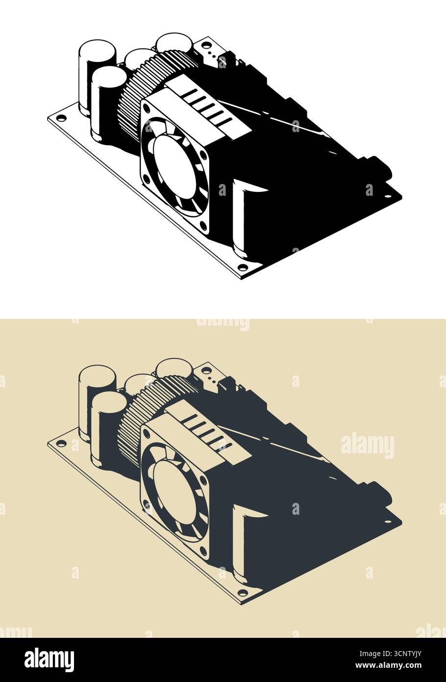 CNC DC adjustable buck power supply module voltage regulator stylized vector illustrations Stock Vector
