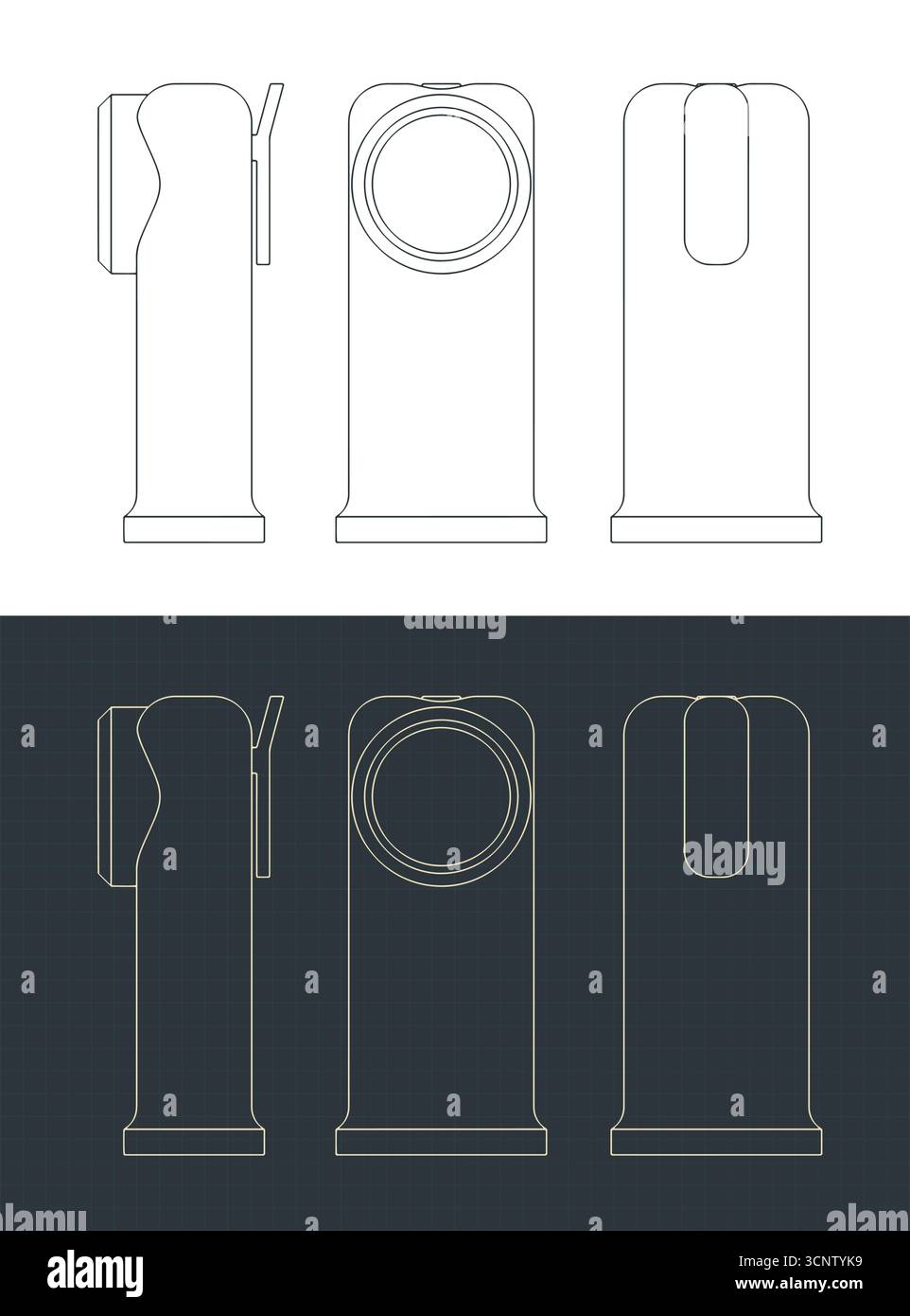 Firefighter flashlight blueprints stylized vector illustrations Stock Vector