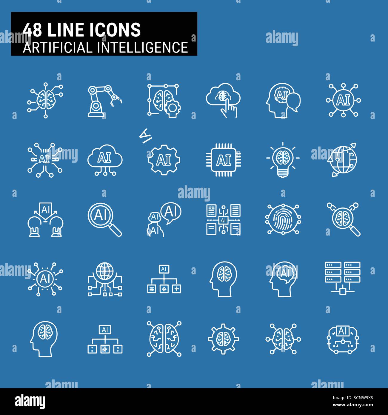 Artificial intelligence set of web icons in line style. AI technology icons for web and mobile app. Machine learning, digital AI technology, algorithm Stock Vector