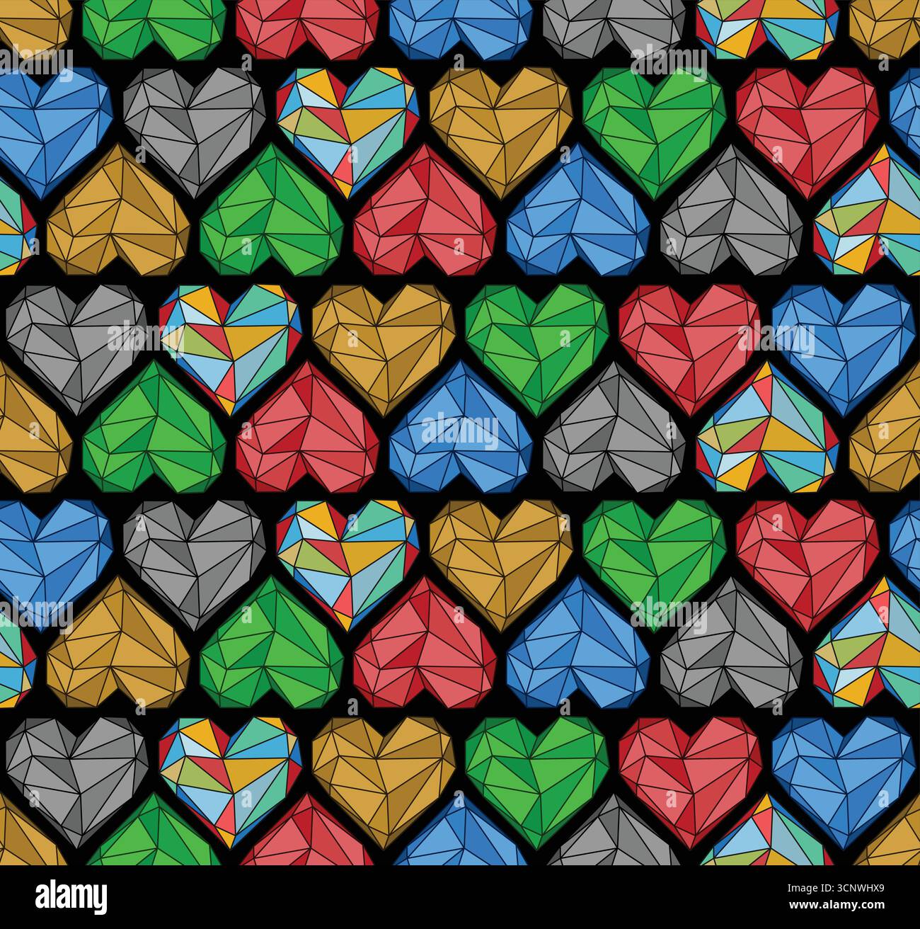 The seamless background with color crystal hearts. Stock Vector