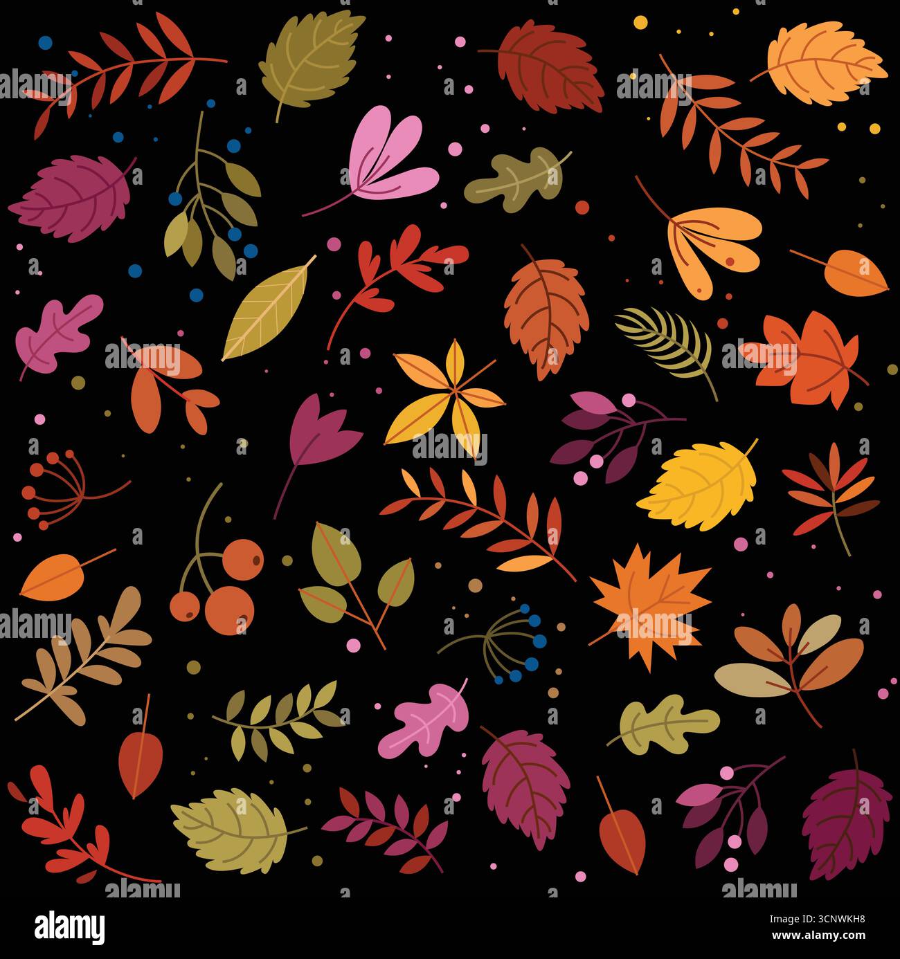 Seamless autumn leaves and berries pattern with dynamic, vivid ...