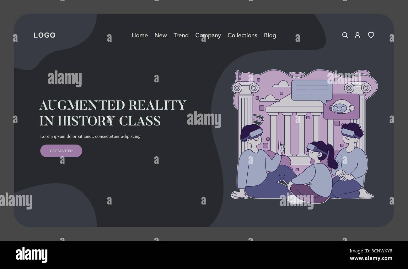 Vector illustration of students using augmented reality headsets in a ...
