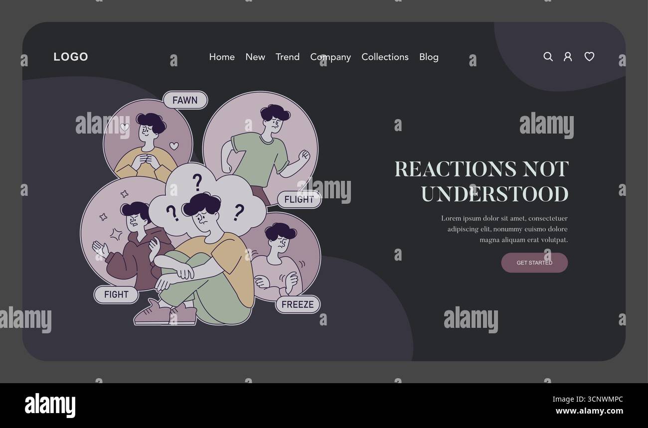 Vector illustration showing four types of stress responses: fight ...