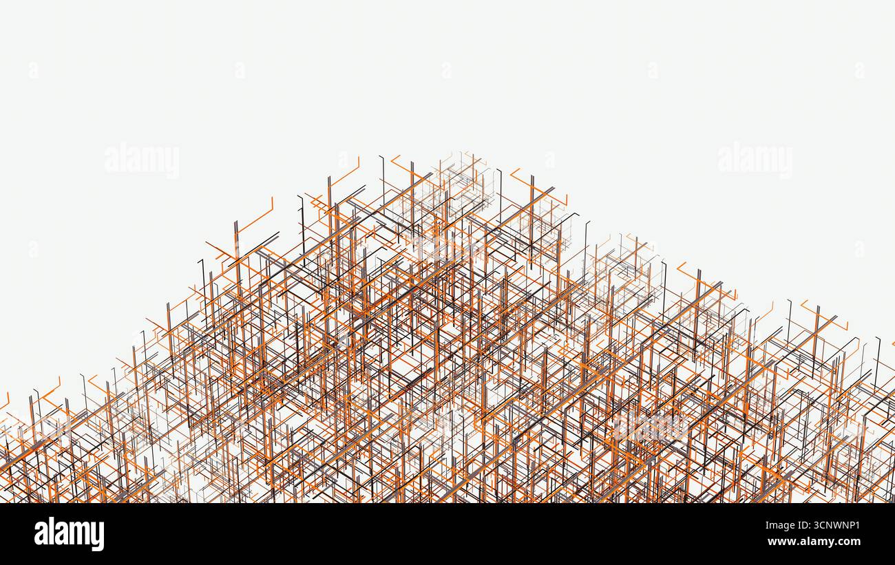 Vibrant lines create an engaging 3D abstract space, reflecting data movement and enhancing depth perception Stock Photo