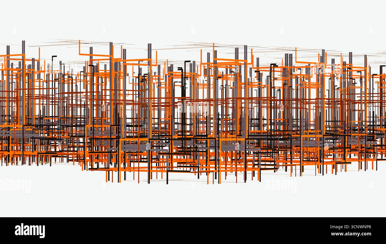 Vibrant lines create an engaging 3D abstract space, reflecting data movement and enhancing depth perception Stock Photo
