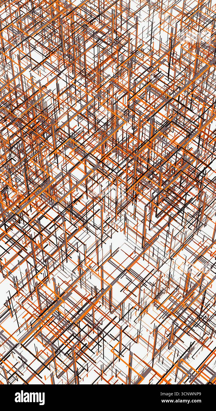 Vibrant lines create an engaging 3D abstract space, reflecting data movement and enhancing depth perception Stock Photo
