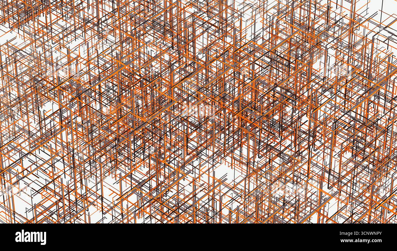 Vibrant lines create an engaging 3D abstract space, reflecting data movement and enhancing depth perception Stock Photo
