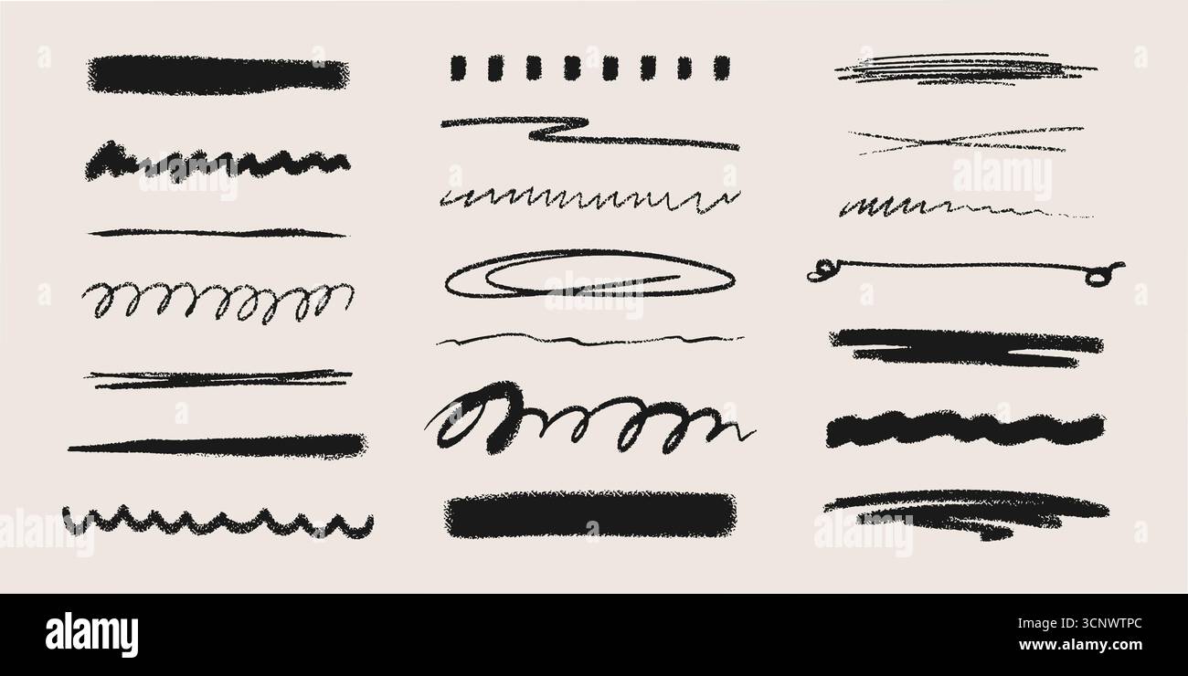 Crayon Simple Line Abstract crayon doodle lines set isolated on background. Vector ...