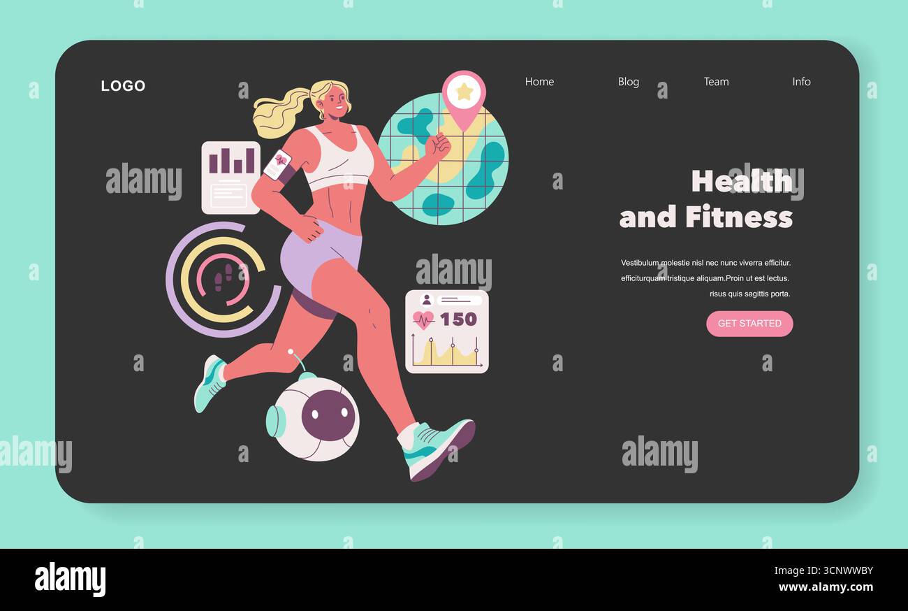 A vibrant vector illustration of a woman running with health and ...