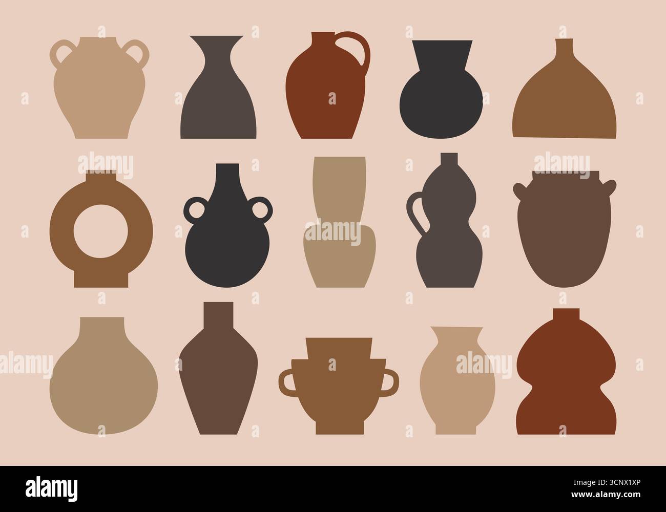Various ceramic forms. Vases and bowl of different shapes. Flat ...