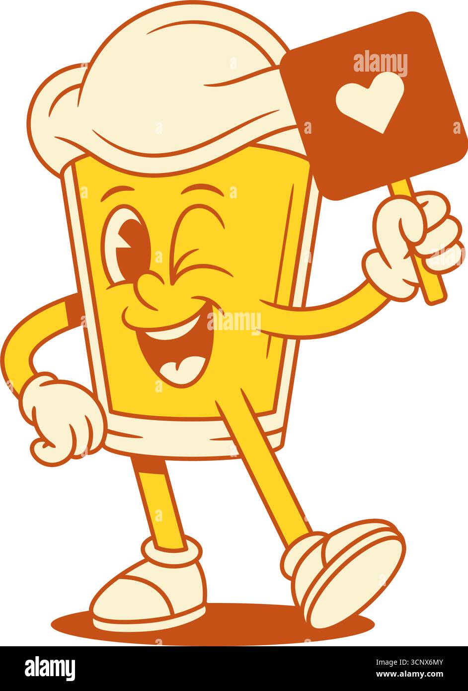 Playful beer glass cartoon character with heart signboard vector flat ...